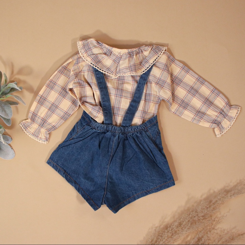 Plaid Overall Short Set Collared Matching Set - Picture 3 of 11